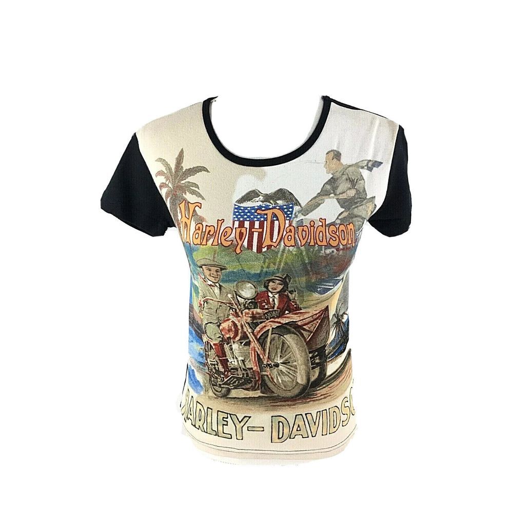Harley Davidson Deadstock‎ 2004 All Over Print Top Small Art to Wear Motorcycle